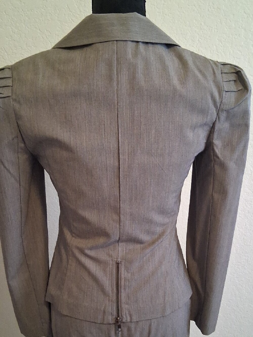 BCX Gray Single-Button Tailored Blazer And Ruffed Skirt. - Picture 5 of 13